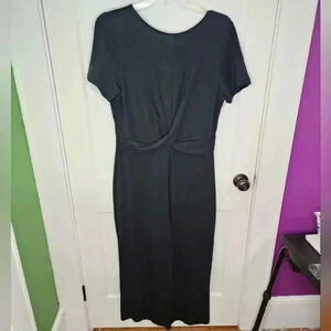 Garnet Hill Large Jumpsuit Black Tencel Crossover Front Deep V Back Wide Leg